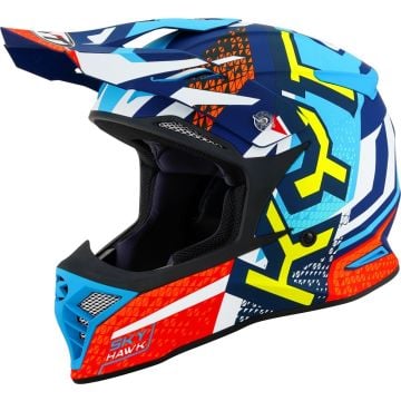 KYT Skyhawk Hyperflow Mat Blauw Rood Crosshelm