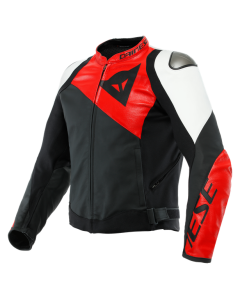 Dainese Sportiva Leren Jas Zwart Mat Lava Rood Wit   