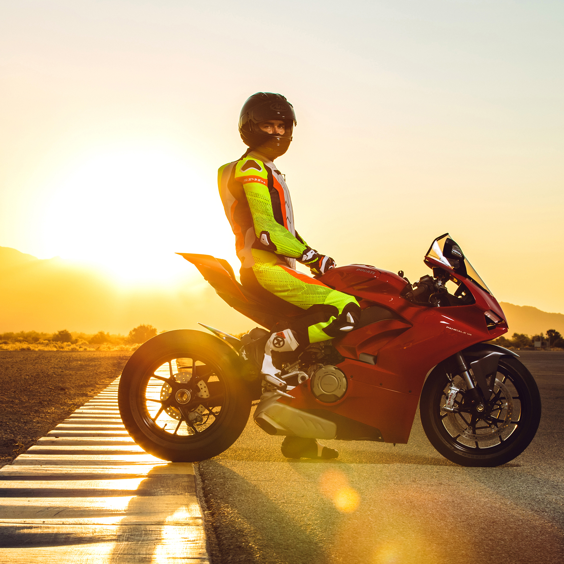 Motorcyclist in sunset